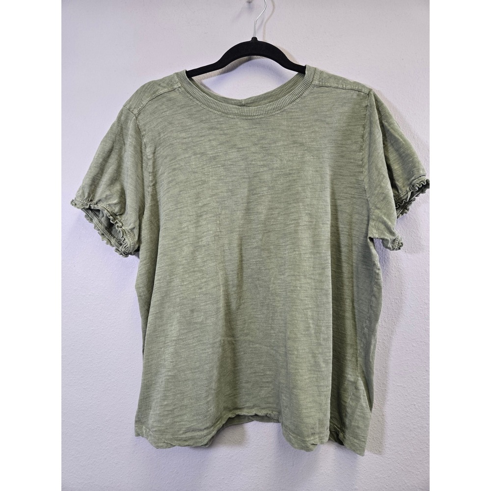 Pilcro Sage Green Cotton Slub Ruffle Sleeve Crew Neck Tee XL
